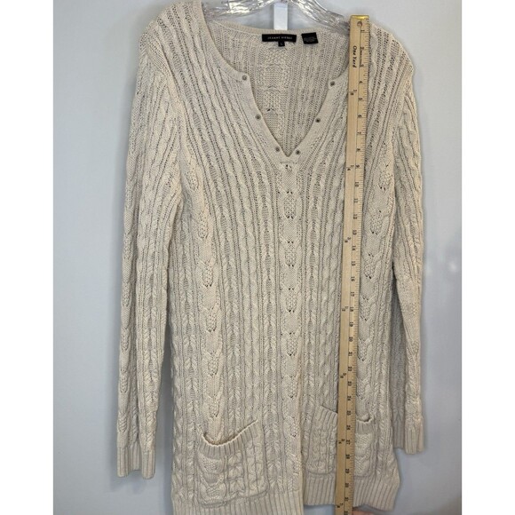 Vintage Jeanne Pierre Women’s L Beige Cable Knit Cotton Sweater Tunic Pockets - Picture 5 of 9